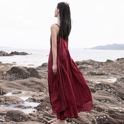 Bohemian Chic Asymmetrical Solid Color Sling Dress