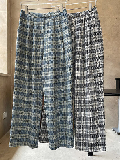 Vintage Wide Leg High-Waisted Pleated Plaid Pants