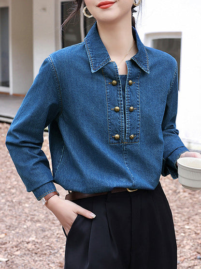 Long Sleeves Loose Buttoned Split-Joint Lapel Blouses&Shirts Tops