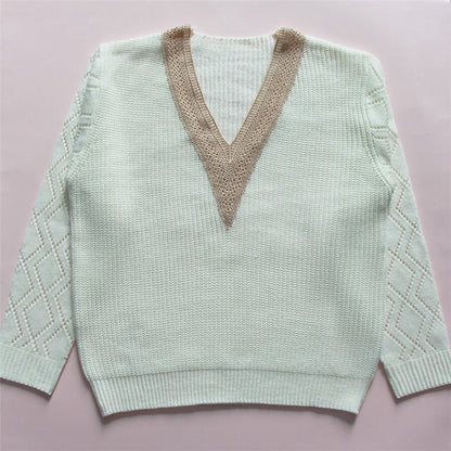 Loose Fit V-Neck Solid Color Knit Sweater