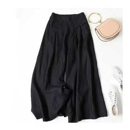 High-Waisted Linen and Cotton Blend Culottes