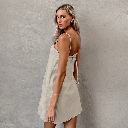Relaxed-Fit Solid Color Halter Neck Nightdress