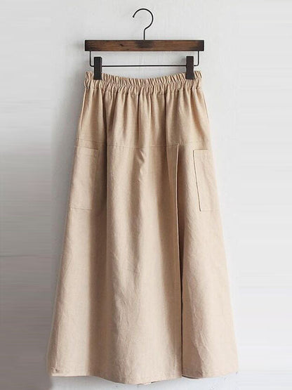 Loose Wide Leg Asymmetric Elasticity Pockets Solid Color Split-Front Split-Joint Pants Trousers