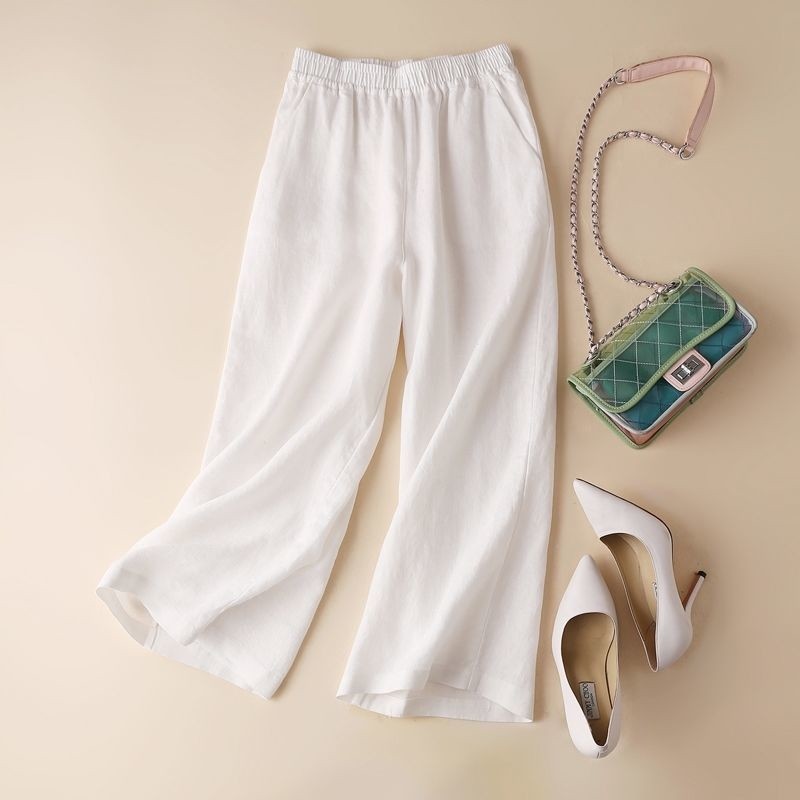 Cotton & Linen Wide-Leg, High-Waisted Straight-Leg & Cropped Casual Pants