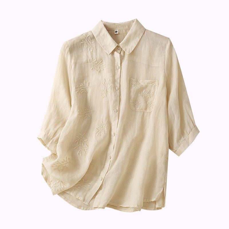 Relaxed Fit Casual Top with Three-Quarter Sleeves