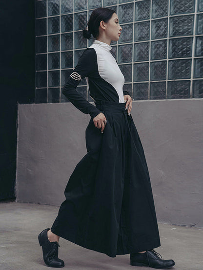 Urban Skinny Long Sleeves Contrast Color Asymmetric Split-Joint High-Neck T-Shirts Tops
