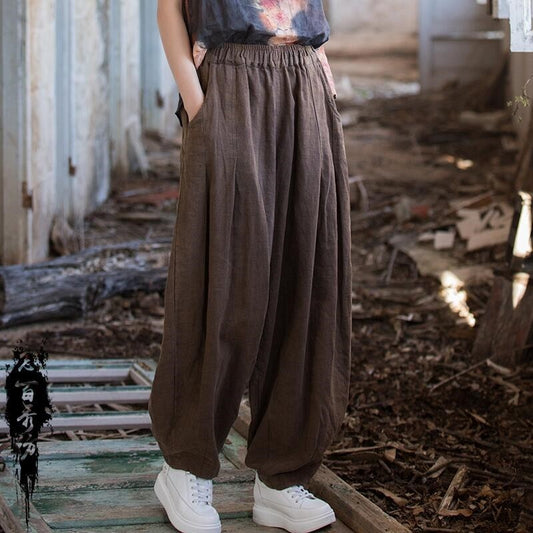 Ramie-Fried, Cotton And Hemp Summer Collection, Nian Bai Xiu Spun Retro Lantern Pants