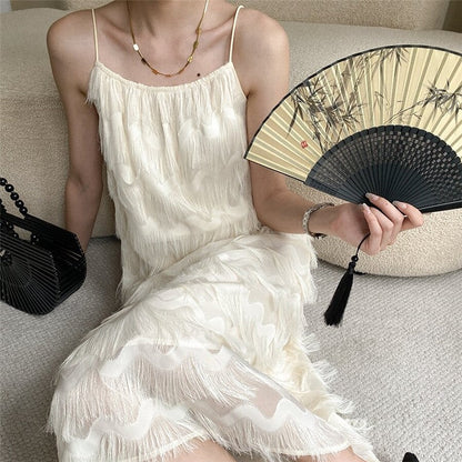 Tassel Feather Strap Dress with Flattering Silhouette