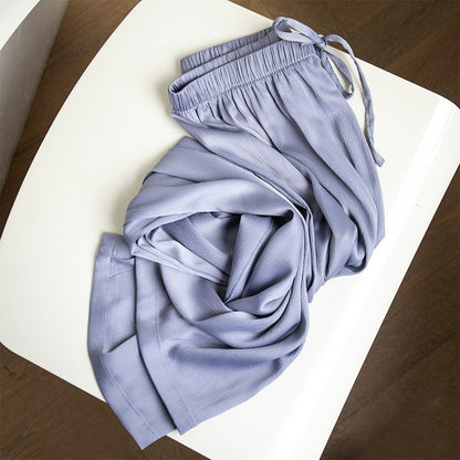 Wide Leg Satin Pants with Elastic Waist - Solid Color