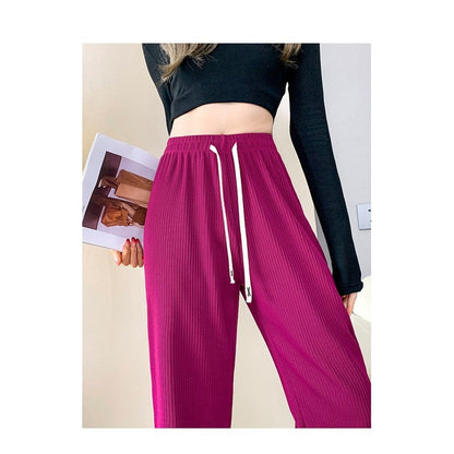 Drawstring Casual Loose Pants in Solid Color Straight Leg