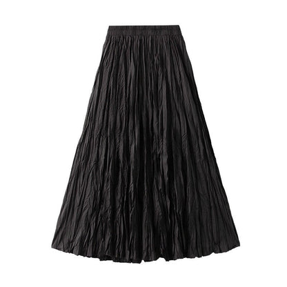 Sure! Here is an optimized title for your clothing product in English:

"Chic Solid Color Elastic Waist Pleated A-Line