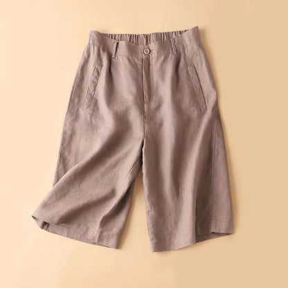 Women's Cotton And Hemp Loose Fit High Waist Wide Leg Elastic Shorts