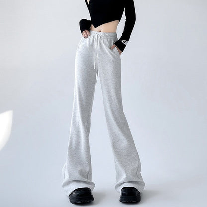Solid Color High-Waisted Flowy Casual Pants