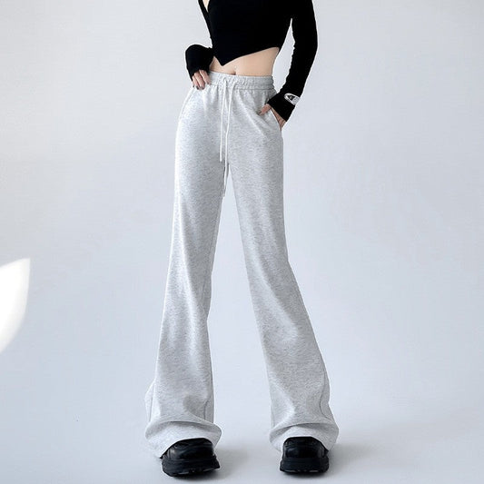 Solid Color High-Waisted Flowy Casual Pants