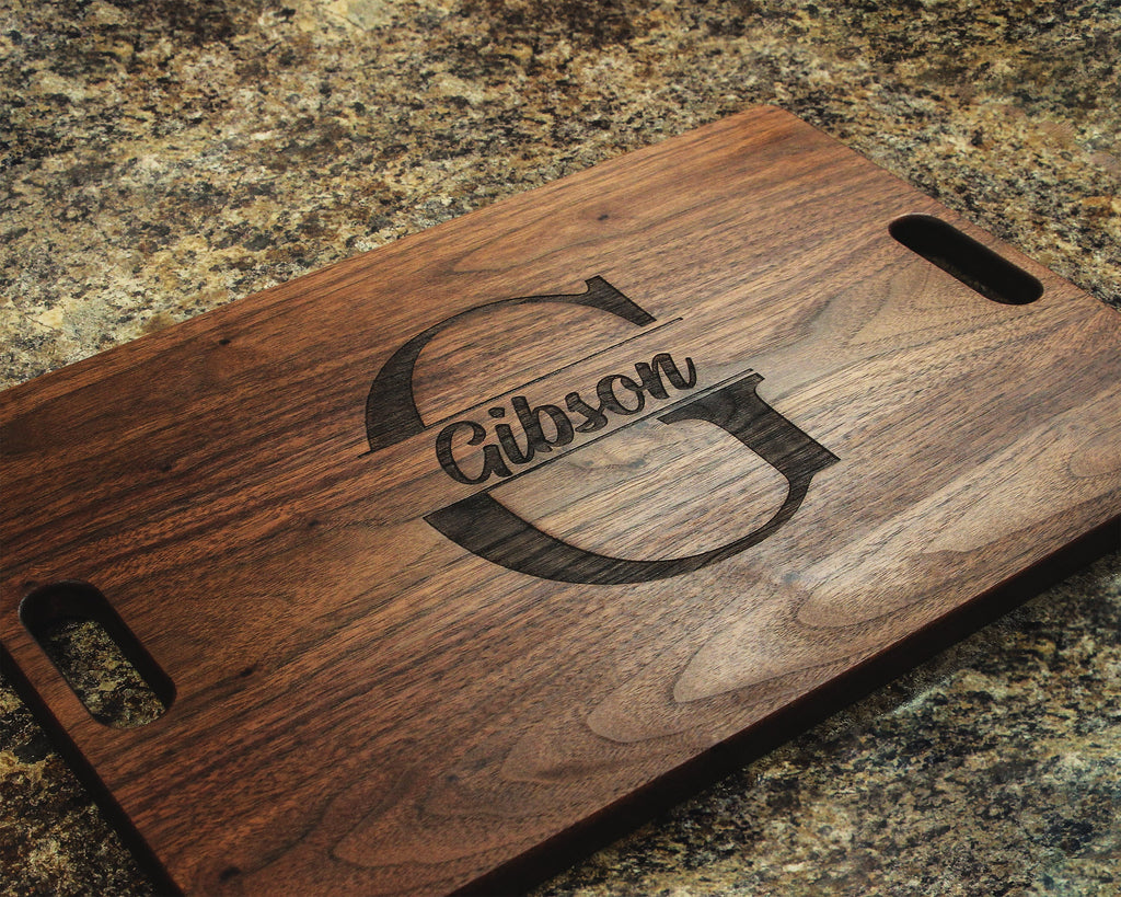 Personalized Cutting Board Wedding Gift, Monogrammed Cutting Board 18" x 12" With Juice Groove and Handles, Christmas, USA Made