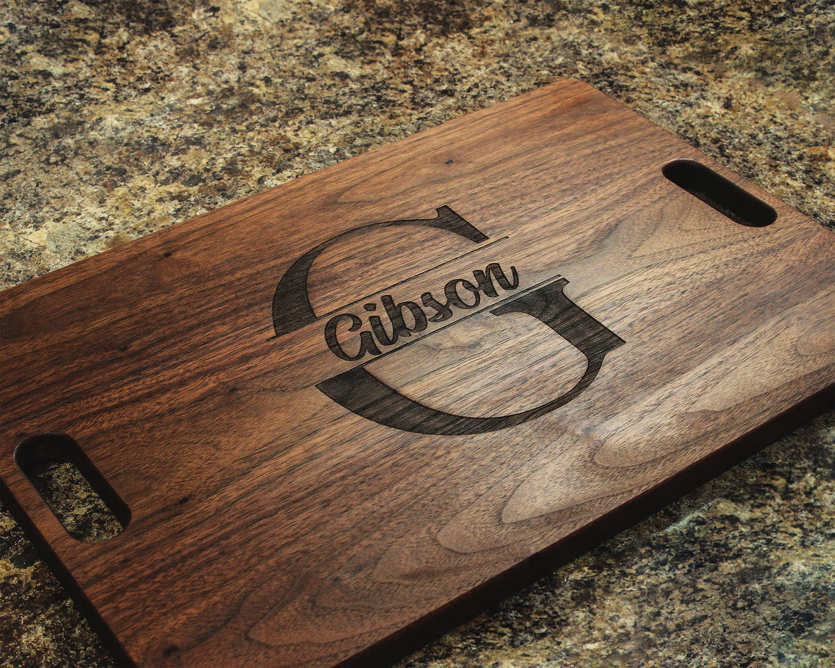 Personalized Cutting Board Wedding Gift, Monogrammed Cutting Board 18" x 12" With Juice Groove and Handles, Christmas, USA Made