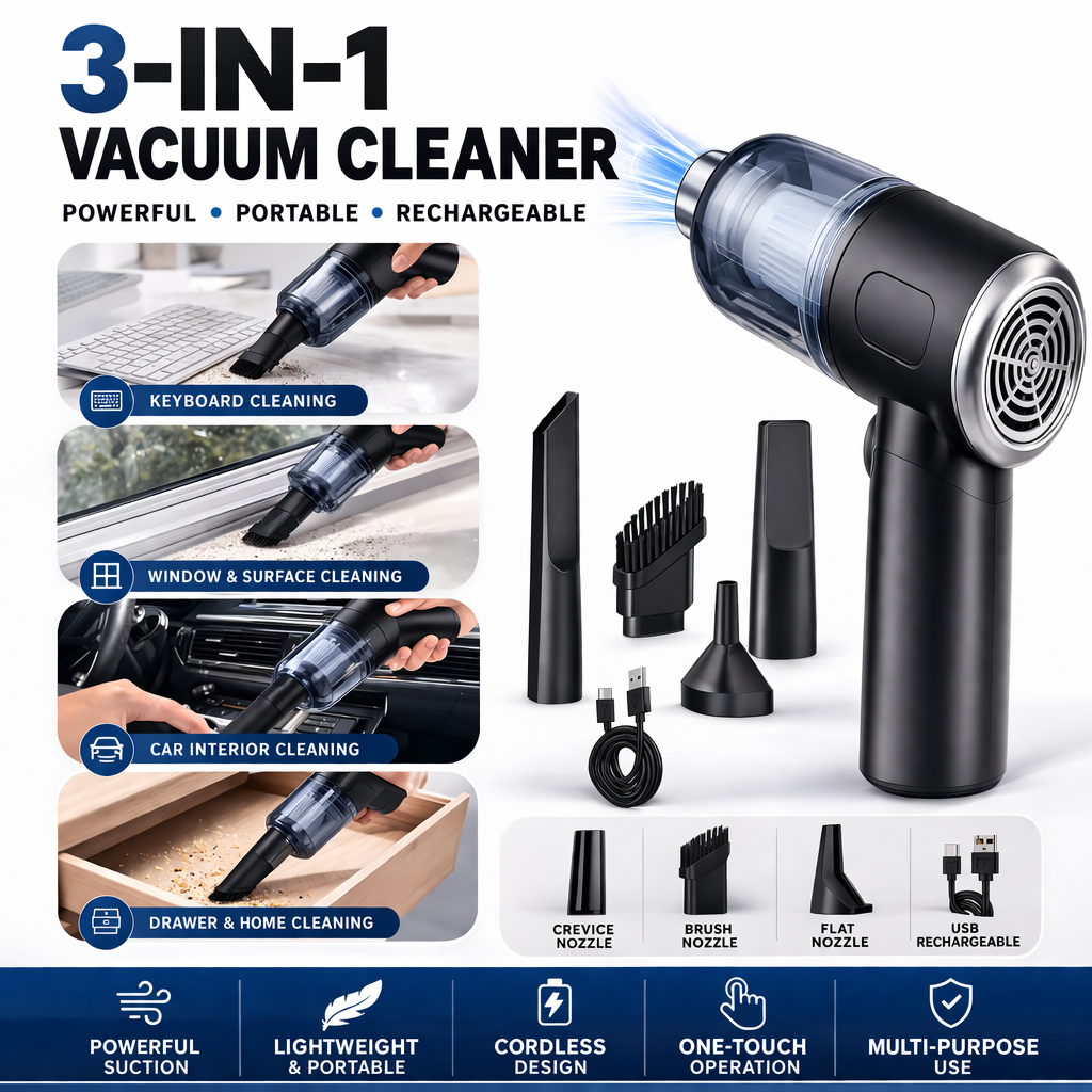 3-in-1 Handheld Wireless Vacuum Cleaner – Portable & Multi-Purpose