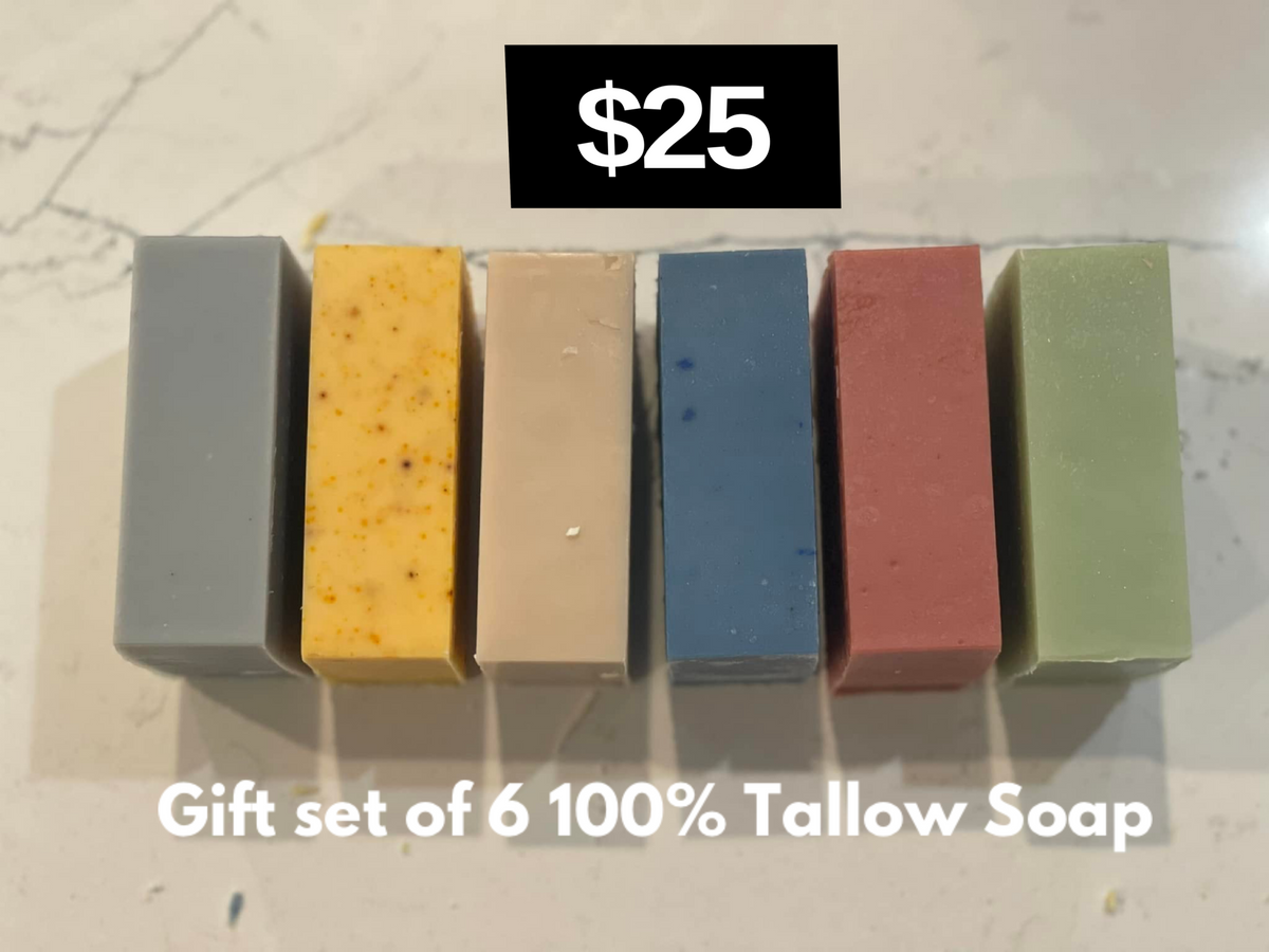 Set of 6 100% Grass Fed Tallow Simple Handmade Soap Collection
