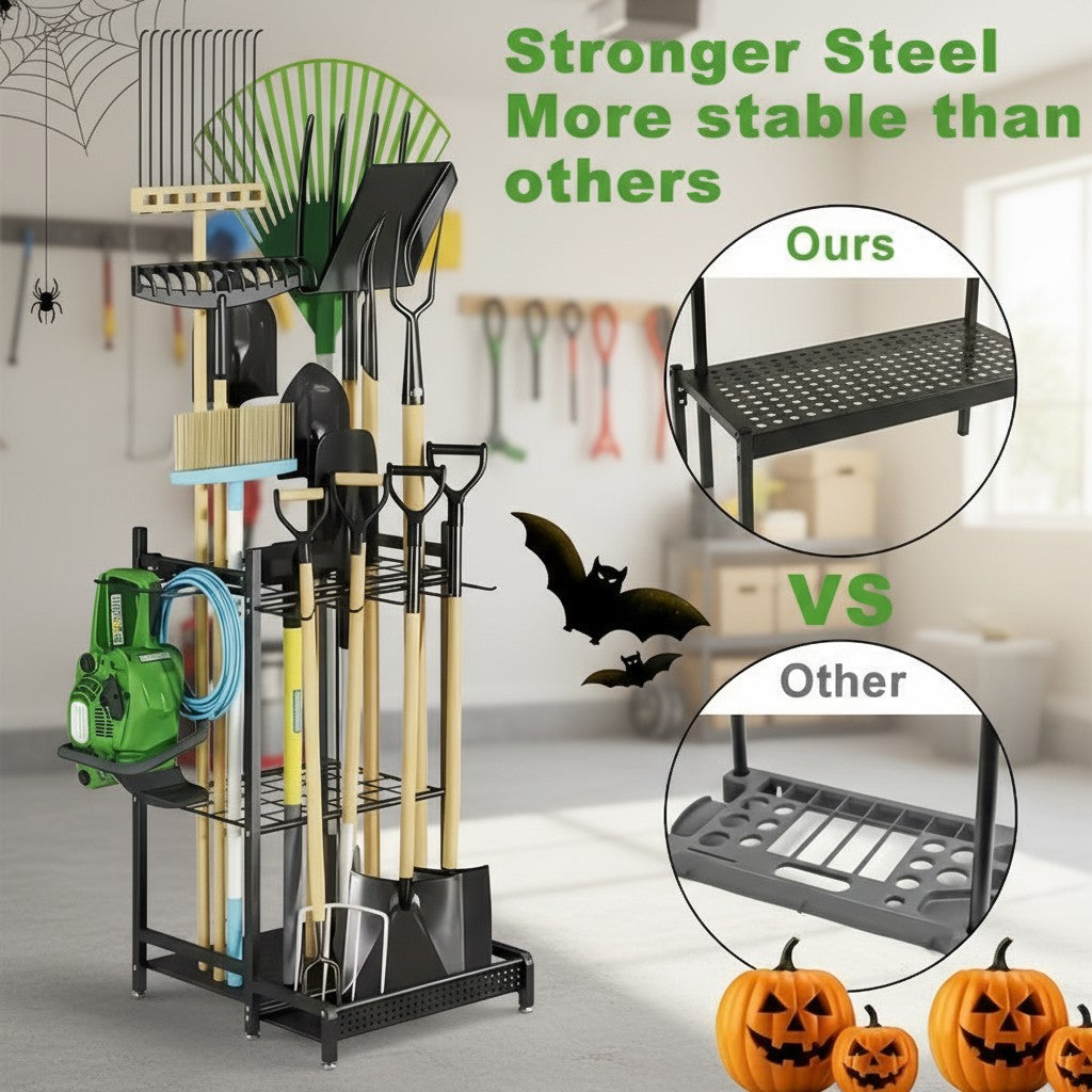 Heavy-Duty Garden Tool Organizer Rack for Garage & Yard