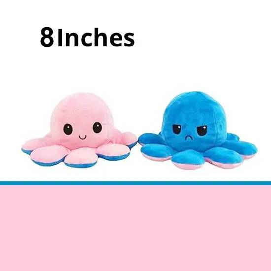 Reversible Octopus Plush Toy 8 Inches – Soft Two-Sided Design - Mystery Color