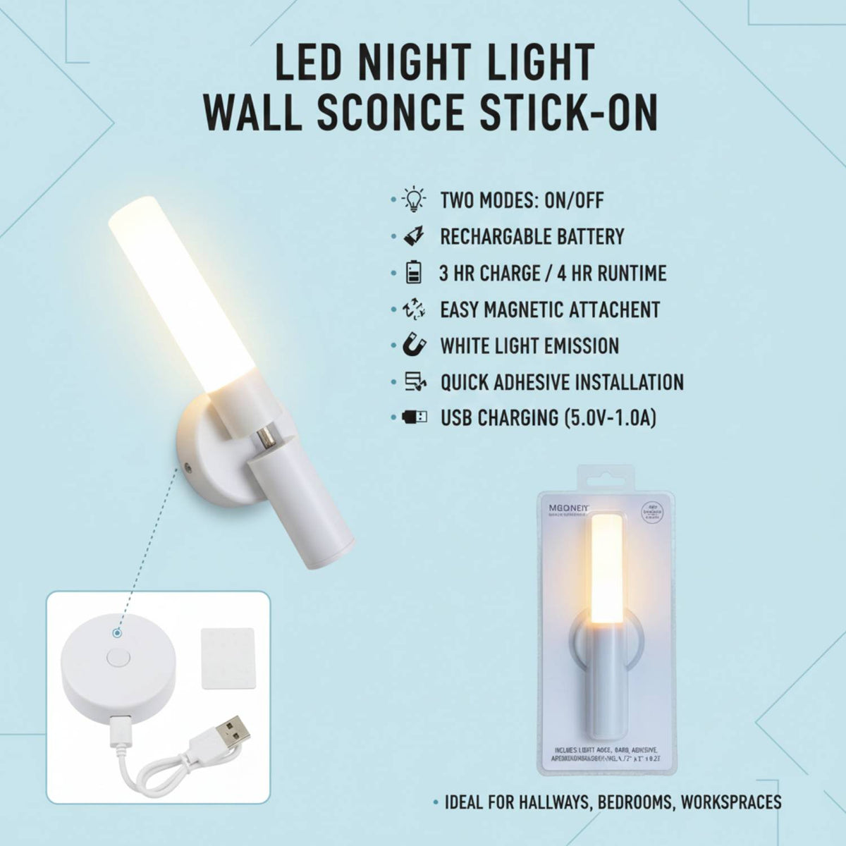 LED Night Light Wall Sconce Stick On