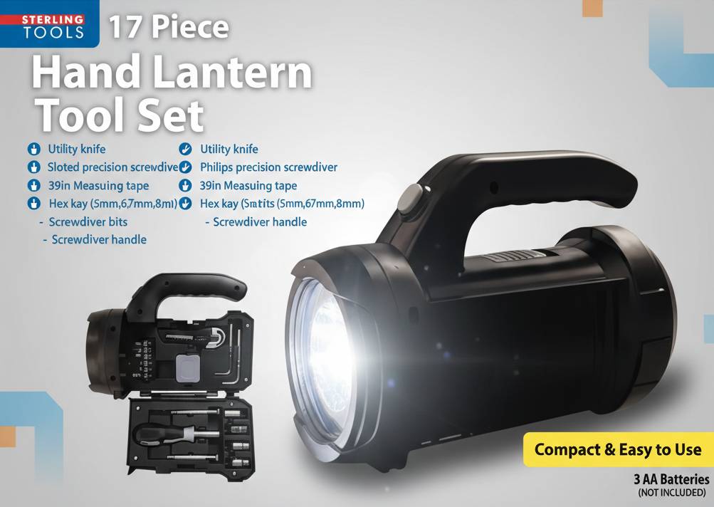 Hand Lantern Flashlight with Built-In 17-Piece Tool Set (80 Lumens)