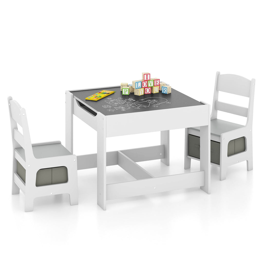 Kids Table Chairs Set With Storage Boxes Blackboard Whiteboard Drawing