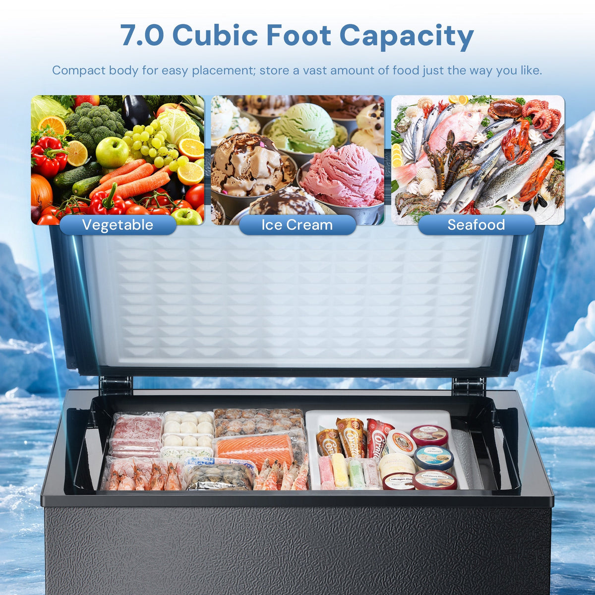 Kismile 7.0/3.5 Cubic Feet Chest Freezer with Removable Basket Free Standing