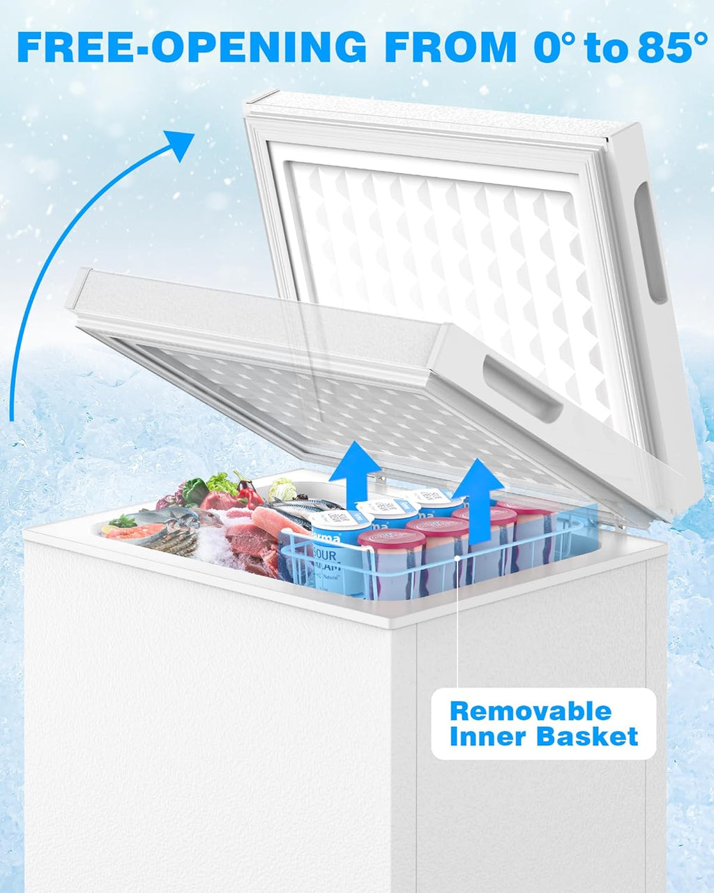 Kismile 7.0/3.5 Cubic Feet Chest Freezer with Removable Basket Free Standing