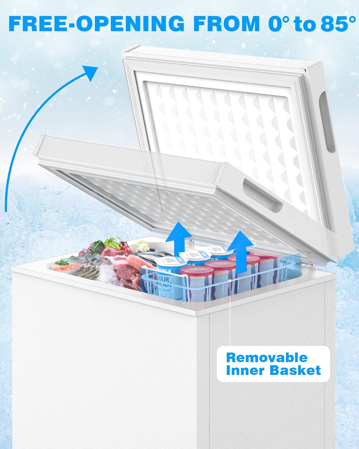 Kismile 7.0/3.5 Cubic Feet Chest Freezer with Removable Basket Free Standing