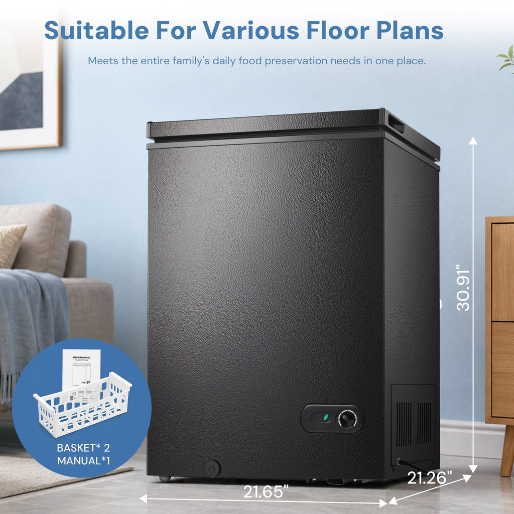 Kismile 7.0/3.5 Cubic Feet Chest Freezer with Removable Basket Free Standing