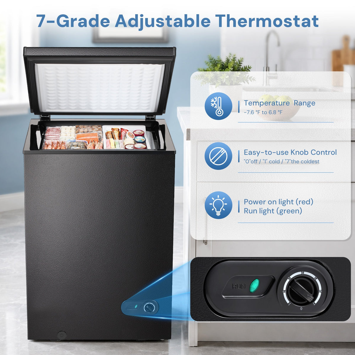 Kismile 7.0/3.5 Cubic Feet Chest Freezer with Removable Basket Free Standing