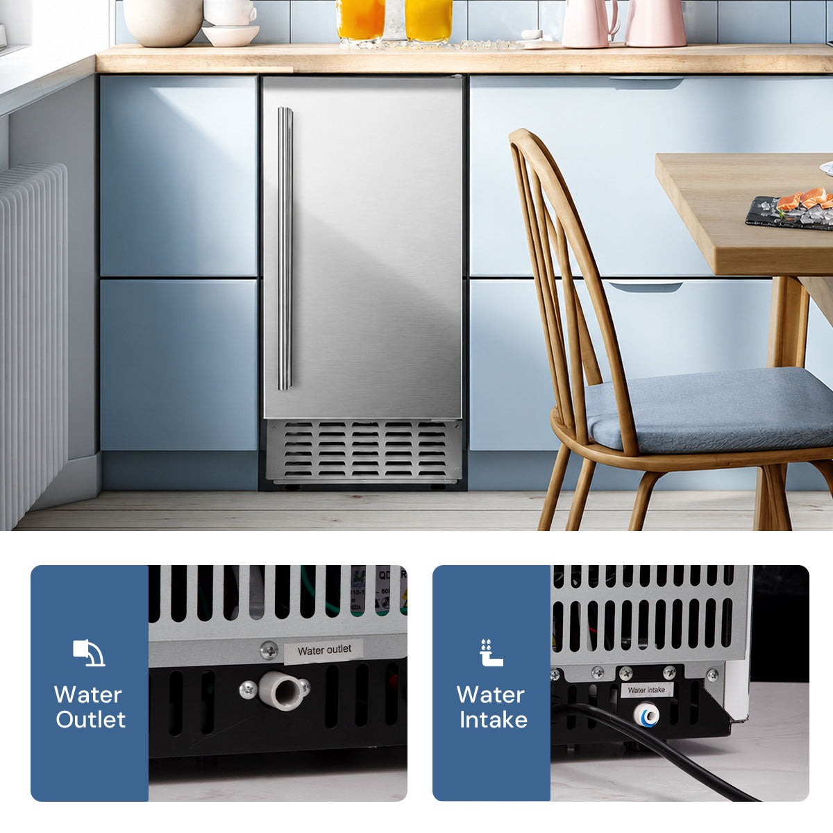 Kismile Commercial Built-in Ice Maker Machine,80Lbs/Day,Under Counter Ice Cube Maker with 24H Timer,Reversible Door,Built-in Freestanding Ice Maker for Home & Office(Silver)