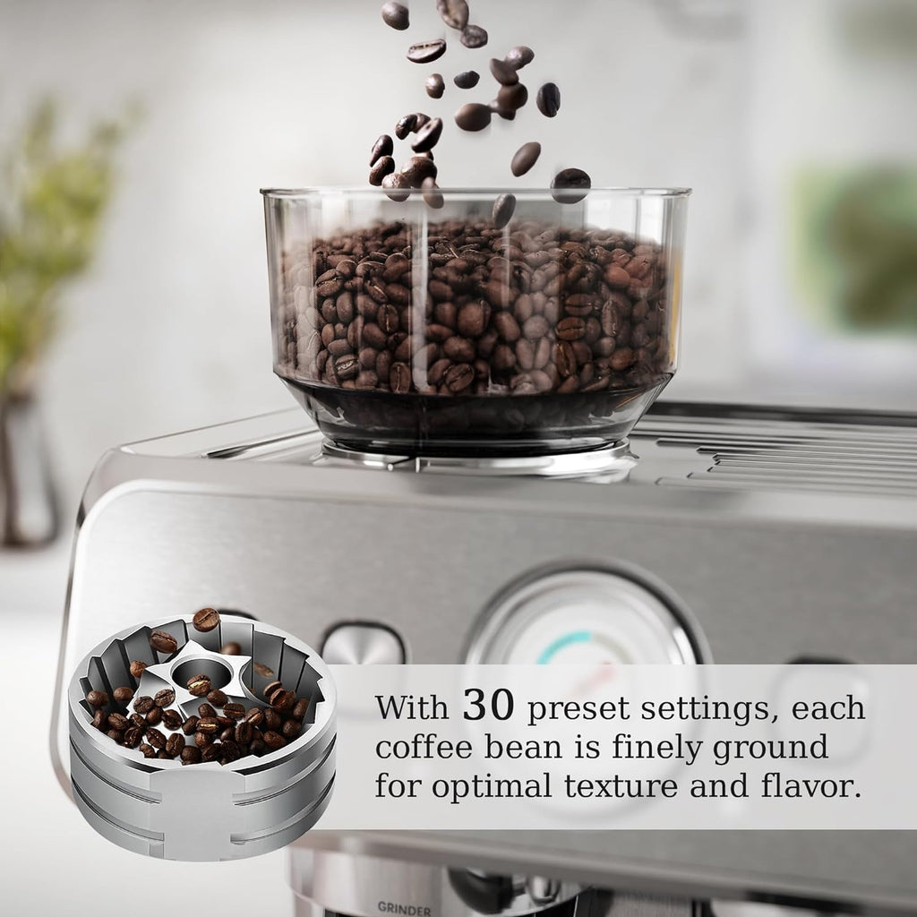 Kismile Espresso Machine, Semi-Automatic Coffee Maker with Bean Grinder and Milk Frother Steam Wand