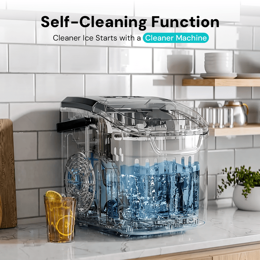 Kismile Ice Makers Countertop with Handle,8 Cubes in 6 Mins,Portable Ice Machine with Self-Cleaning for Home 58012RIM0