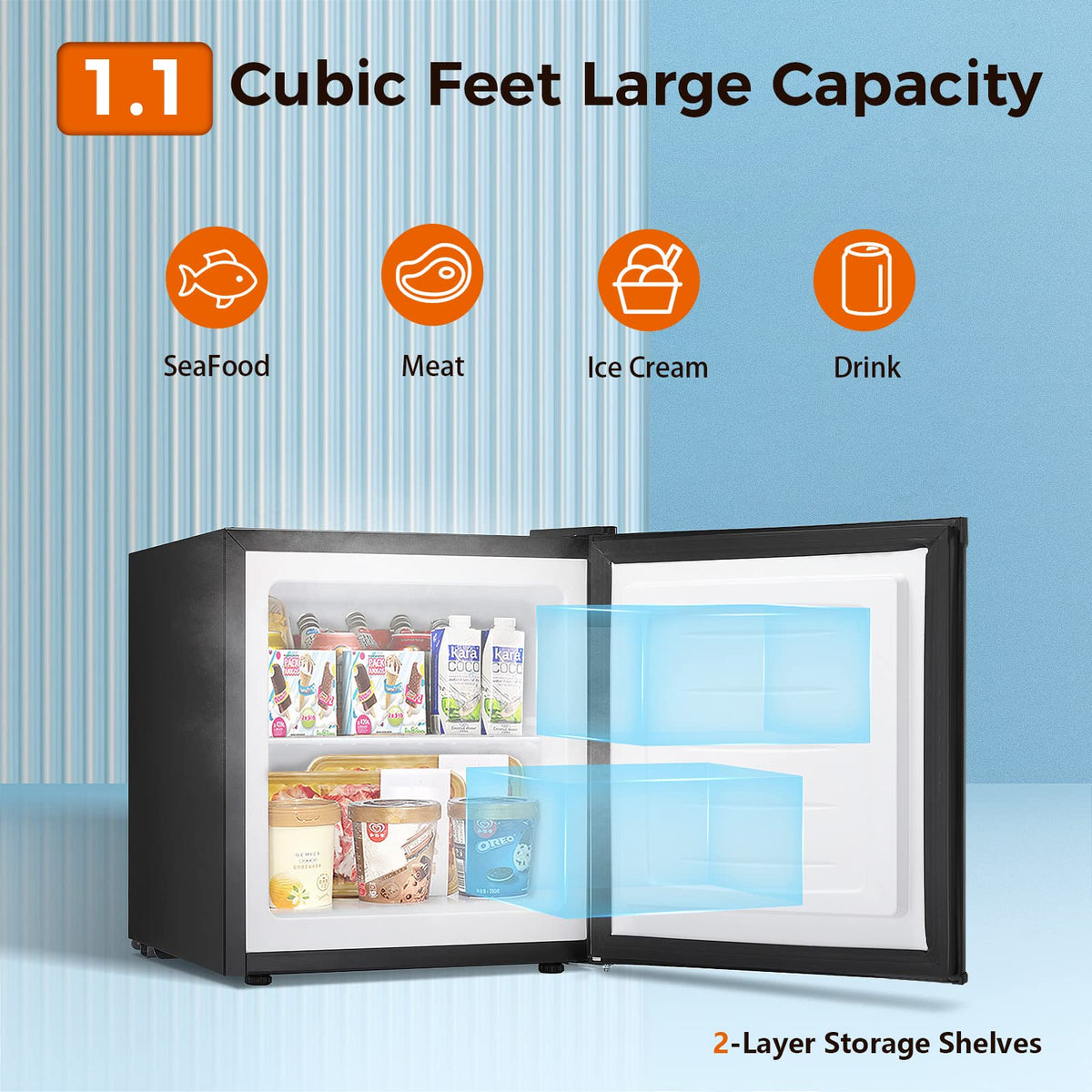 Kismile Upright Freezer,3.0 Cu.ft Mini Freezer with Reversible Single Door