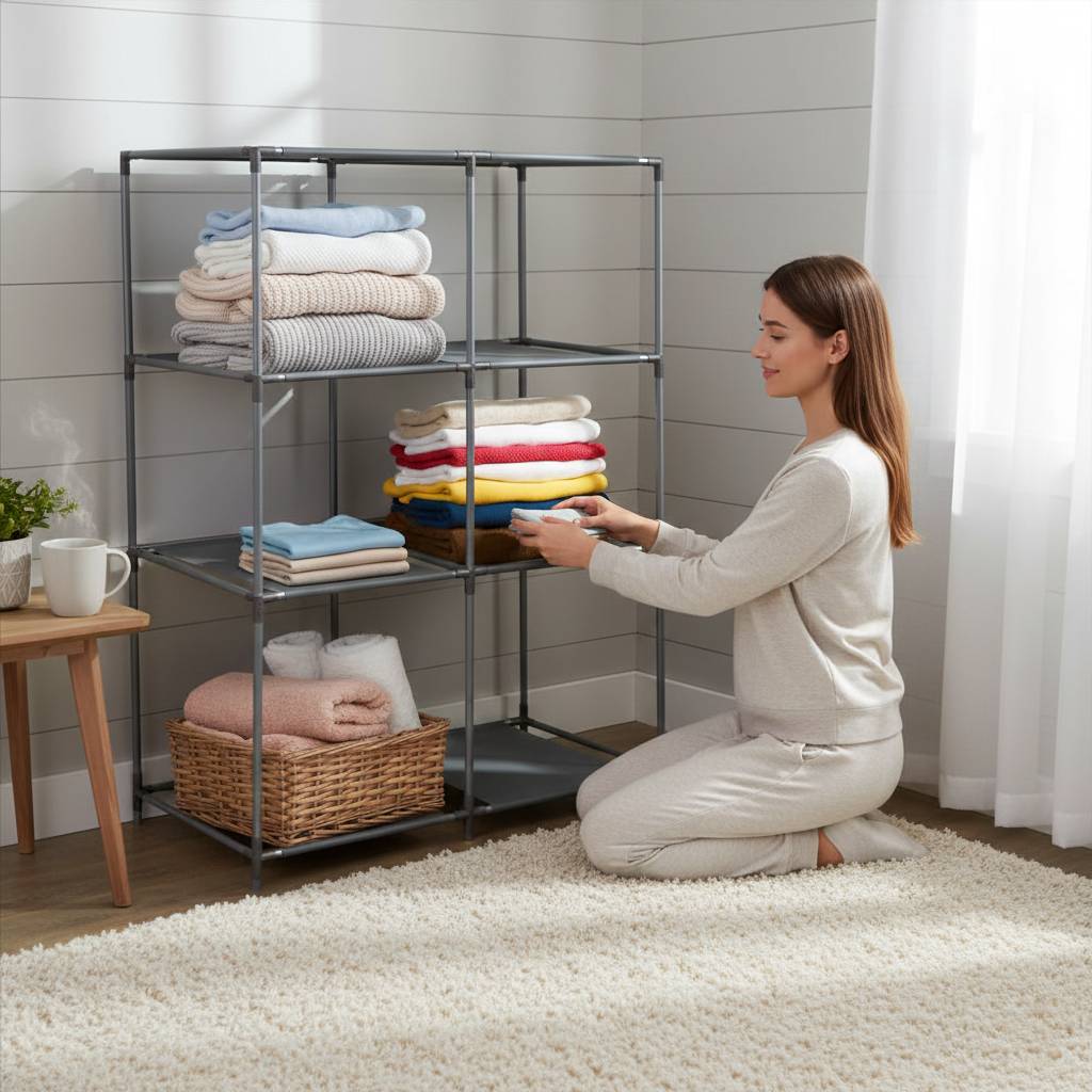 Easy Assemble 4-Tier Lightweight Storage Rack with 6 Storage Cubes