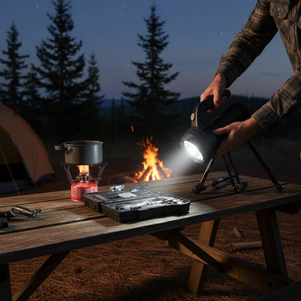 Hand Lantern Flashlight with Built-In 17-Piece Tool Set (80 Lumens)