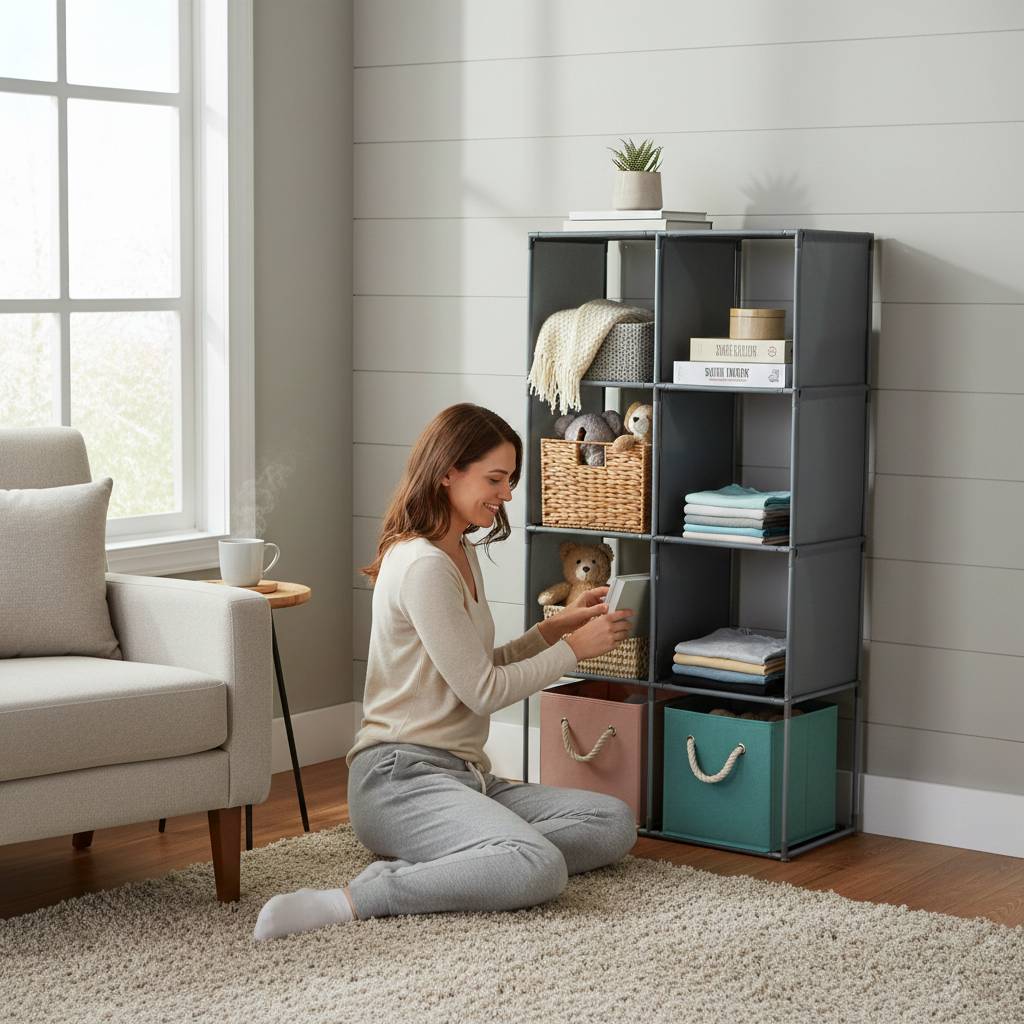 Easy Assemble 4-Tier Lightweight Storage Rack with 6 Storage Cubes