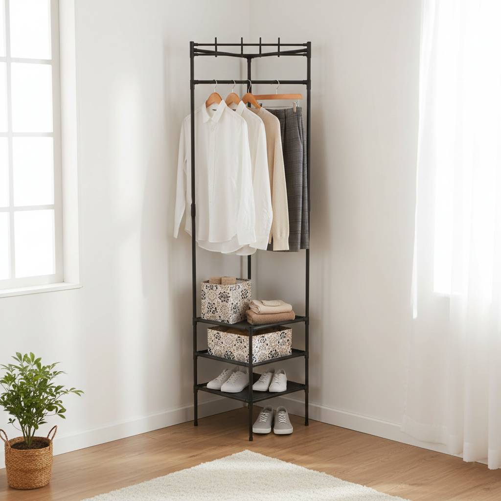 3-Tier Corner Clothing and Shoe Storage Organizer Rack
