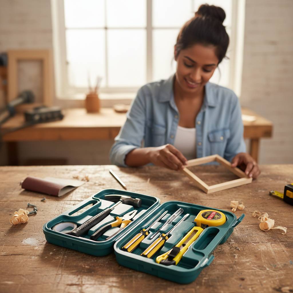 8 Piece Household Tool Set in Plastic Toolbox with Carry Handle