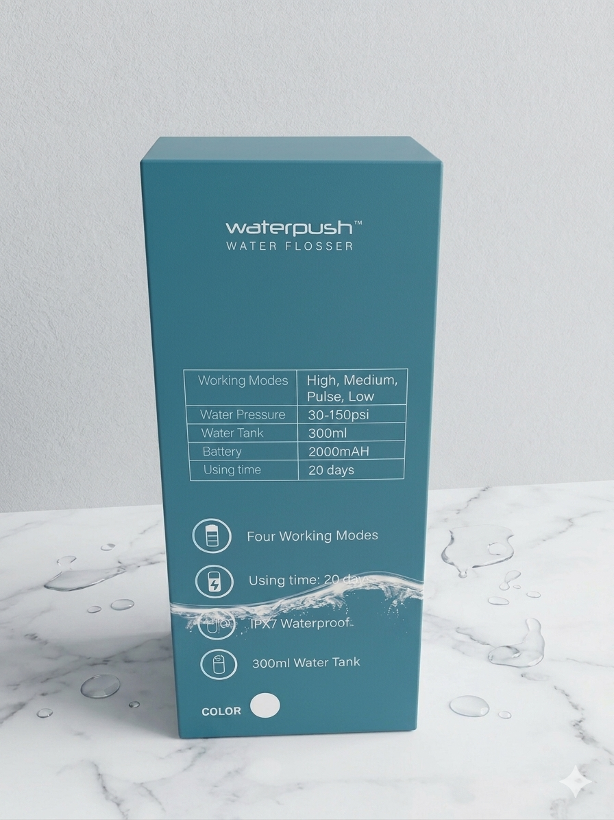 Waterpush Portable Water Flosser – Cordless Oral Irrigator with 4 Modes, 300ml Tank, 2000mAh Battery, IPX7 Waterproof & UV Sterilization