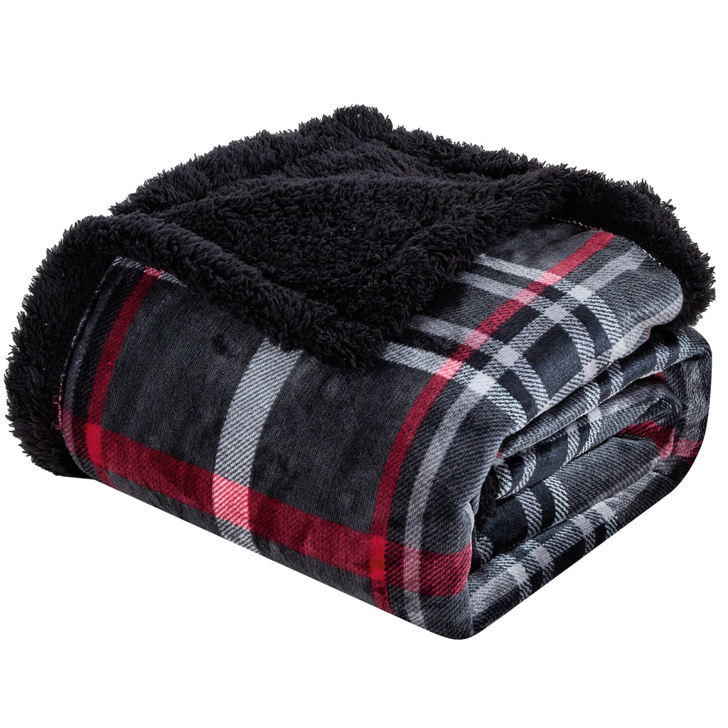 Midnight Plaid Sherpa Throw Blanket 50 x 60 Inches – Soft Fleece Front with Plush Sherpa Backing, Cozy Warm Decorative Throw for Sofa, Couch, Bed & Living Room
