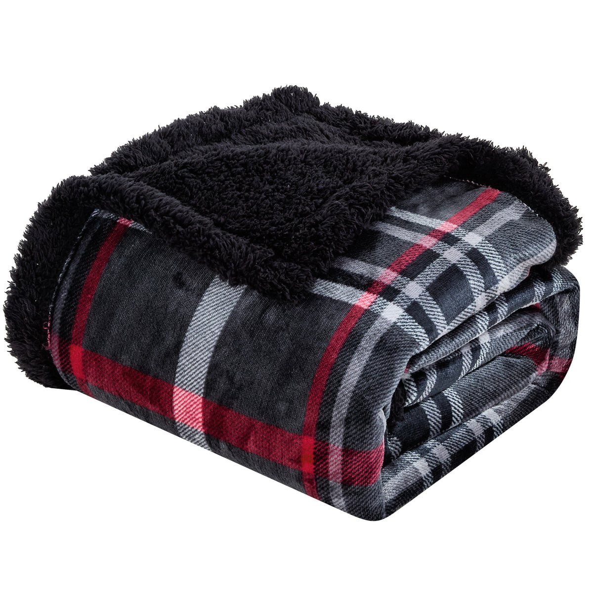 Midnight Plaid Sherpa Throw Blanket 50 x 60 Inches – Soft Fleece Front with Plush Sherpa Backing, Cozy Warm Decorative Throw for Sofa, Couch, Bed & Living Room