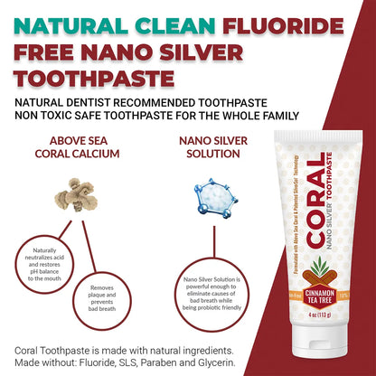 Coral Nano Silver Toothpaste Cinnamon Tea Tree (4oz) 4 Tubes