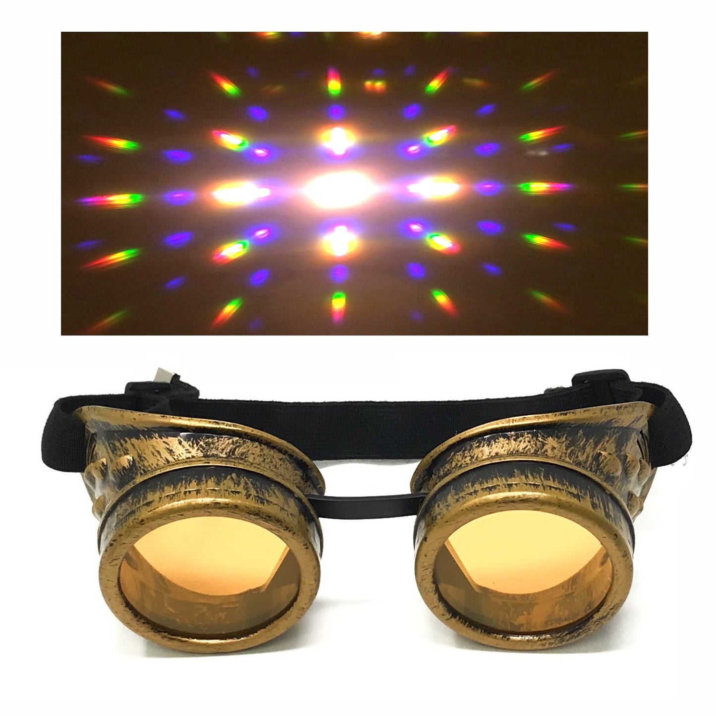Wasteland Cyberpunk Goggles - Diffraction Lenses - neon pink, lime green, and neon orange lenses
