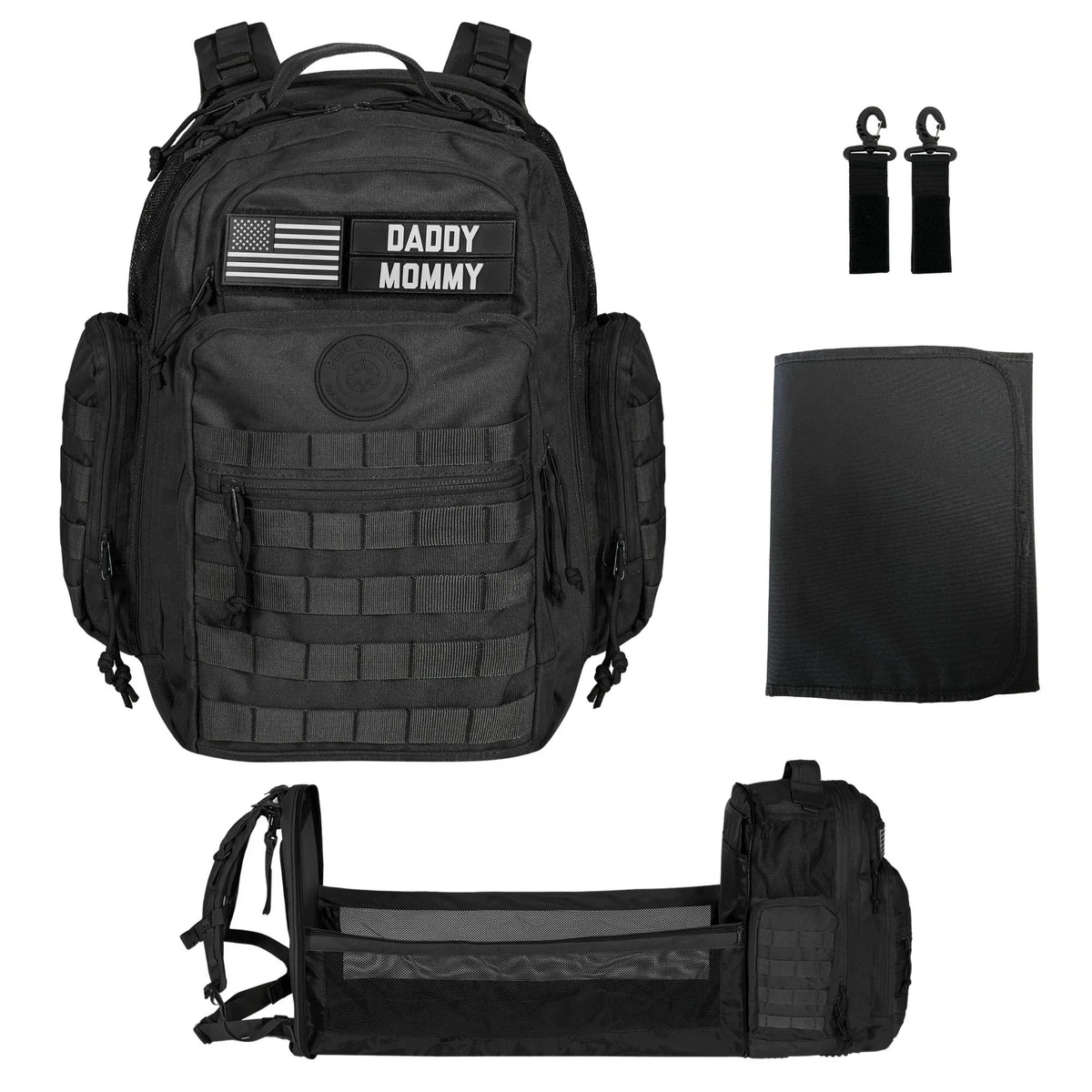 Phil & Jack Dad Diaper Bag Backpack, Baby Diaper Bag with Changing Station, Tactical Military Style, Womens Mens Diaper Bag (Black)