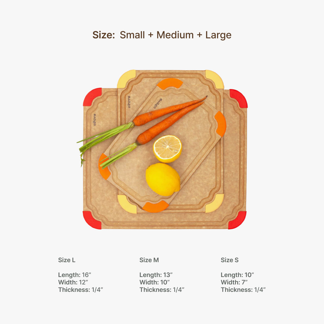 Premium Series 3 Pieces Cutting Board Set - Non Slip & Color Code (S+M+L)