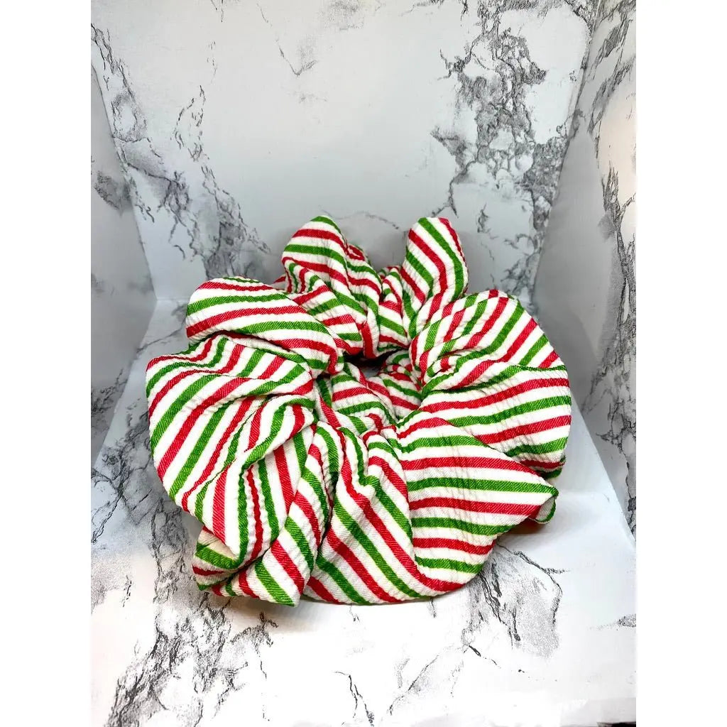 Striped Candy Cane Christmas Bullet Scrunchie