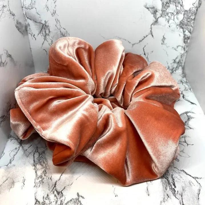 Pink Peach Velvet Scrunchie